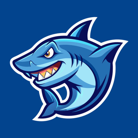 Fierce and Fearsome Hammerhead Shark Mascot Logo on Dark Blue Backgroundのイラスト素材