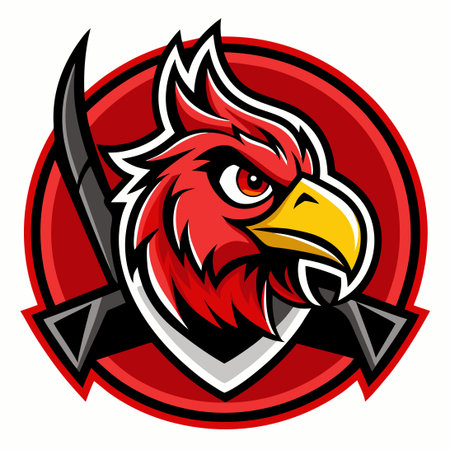 Hockey Team Red Hawk Mascot Logo with Dynamic Poseのイラスト素材