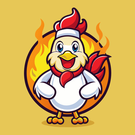 Hilarious Fire Chicken Mascot Logo Design with Cute and Funny Expressionのイラスト素材
