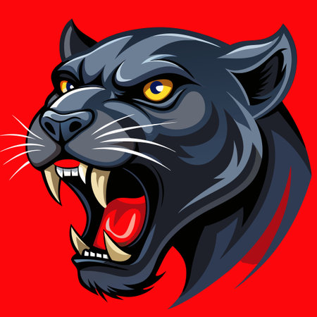 Close-up Portrait of a Fierce Panther Baring Its Sharp Teethのイラスト素材