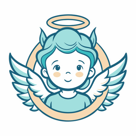Hand-Drawn Baby Angel Logo Template with Wings and Haloのイラスト素材
