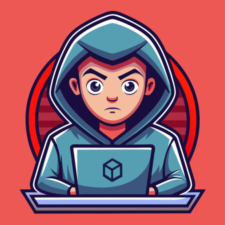 Humorous Hacker Cartoon Illustration for T-Shirt or Comicsのイラスト素材