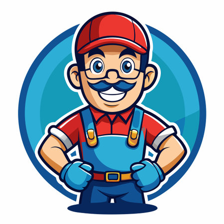 Friendly Male Plumber Mascot in Vector Graphic Styleのイラスト素材
