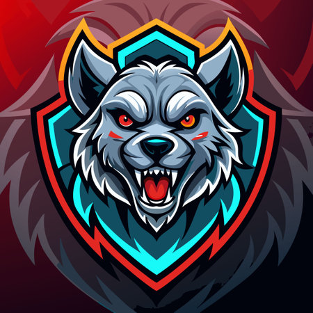Fierce Hyena Esport Gaming Mascot Logo Design Template with Aggressive Snarl for Esports Teams and Gaming Clansのイラスト素材