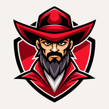 Striking Vector Illustration Depicting a Dynamic Cowboy Mascot Logoのイラスト素材