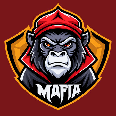 Illustration of a Chimpanzee Mafia Mascot in a Pinstriped Suit Holding a Tommy Gunのイラスト素材