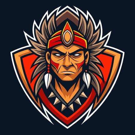 Modern Indian Tribe Mascot Logo Design with Geometric Elementsのイラスト素材