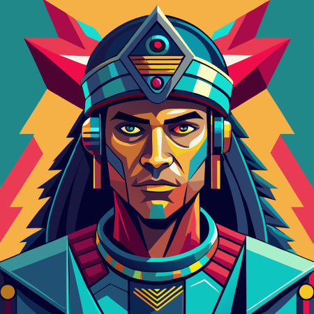 Generative AI Envisions an Apache Warrior with Indian Cultural Artifactsのイラスト素材