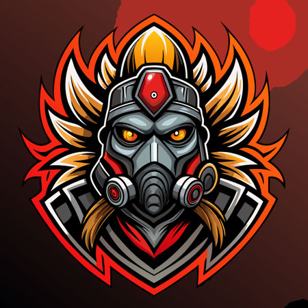 E-Sports Mascot Depicting a Tribal Warrior Wearing a Gas Maskのイラスト素材