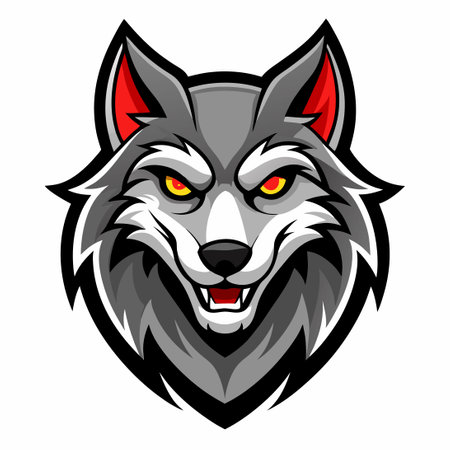 Majestic Grey Wolf Mascot with Fierce Expression Vector Illustrationのイラスト素材