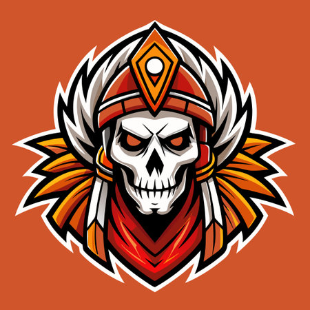 Native American Tribal Skull Mascot Logo Vector with Vector Elementsのイラスト素材