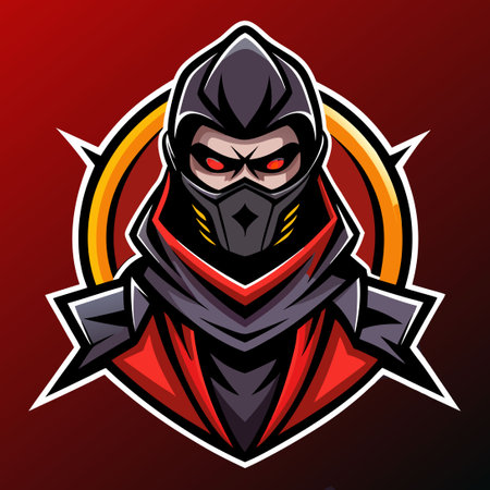 Vector Graphic of a Fierce Ninja Mascot Logo with a Katana and Throwing Starsのイラスト素材