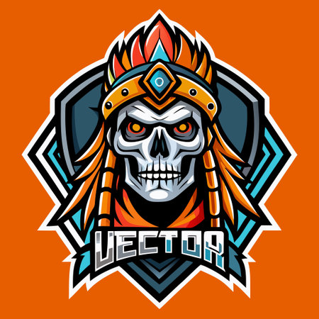 Vector Mascot Logo Featuring a Tribal Skull Motif with Two Variationsのイラスト素材