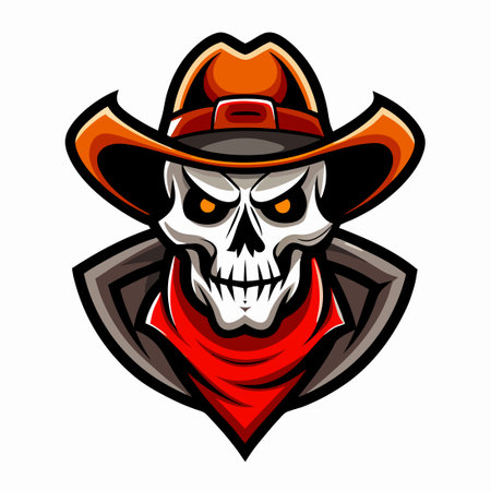 Vector Illustration of a Skull Cowboy Mascot with Bandana and Crossed Pistolsのイラスト素材