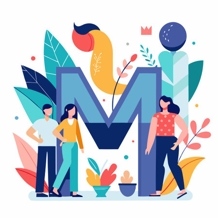 Abstract Logo Design Featuring Letter "M" Composed of Stylized Human Figuresのイラスト素材