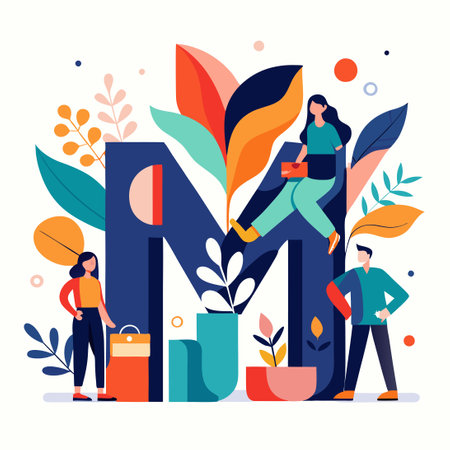 Modern Abstract Logo Depicting the Letter M with Stylized Human Figuresのイラスト素材