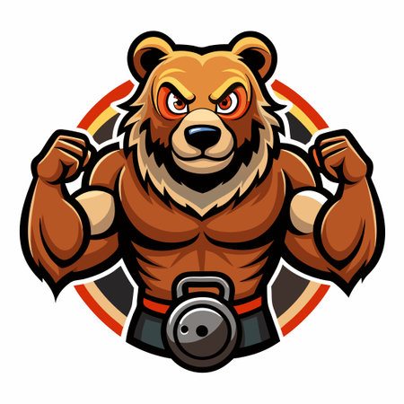Gym Fitness Logo Mascot Featuring a Fierce Kettlebell Bearのイラスト素材