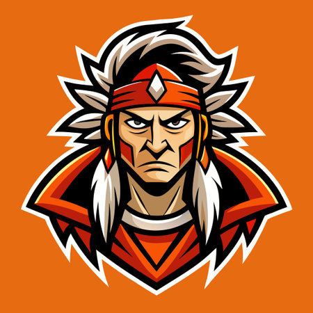 Modern Indian Tribe Vector Mascot Logo with Native American Symbolismのイラスト素材