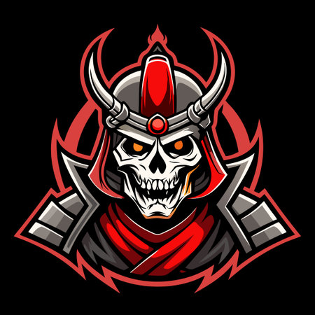 Premium Undead Samurai Skeleton Mascot Logo for Japanese Gaming and Animeのイラスト素材