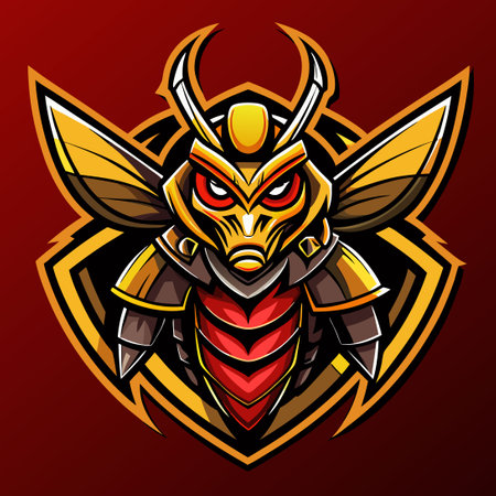 Premium Mascot Logo Depicting a Japanese Samurai Hornet Beeのイラスト素材