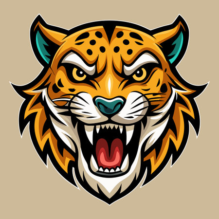 Roaring Vector Illustration of a Jaguar Mascot Facing Forwardのイラスト素材