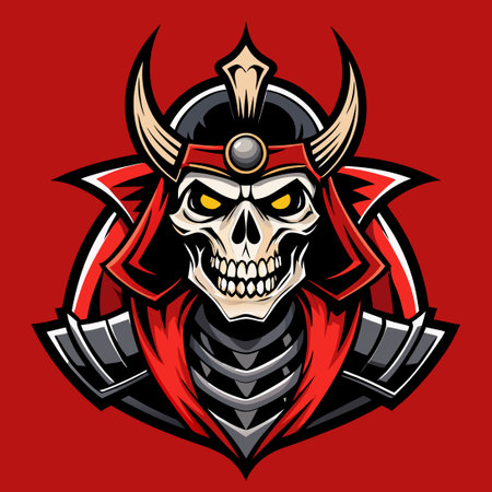 Premium 3D Japanese Undead Samurai Skeleton Mascot Ready for Battleのイラスト素材
