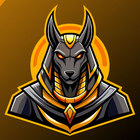 Illustrative Vector Graphic Depiction of the Ancient Egyptian God Anubis as a Logo Mascotのイラスト素材