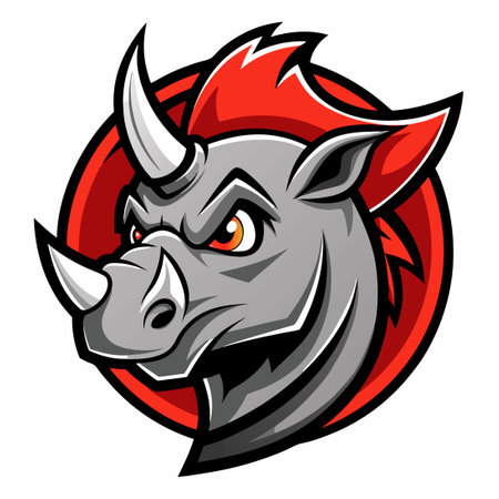 Majestic Rhino Vector Logo with Intricate Details and Bold Colorsのイラスト素材