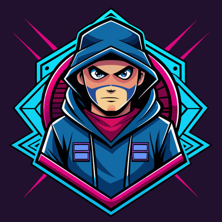 Cartoon Illustration of a Hacker Wearing a T-Shirtのイラスト素材