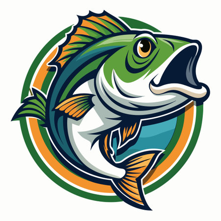 Largemouth Bass Fish Mascot Logo for Sports Teams and Outdoor Recreationのイラスト素材