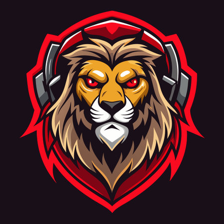 Fierce Esport Lion Mascot Logo with Intricate Mane and Aggressive Expressionのイラスト素材