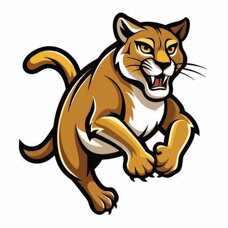Energetic Leaping Cougar Unleashes its Wild Spirit in Vector Mascotのイラスト素材