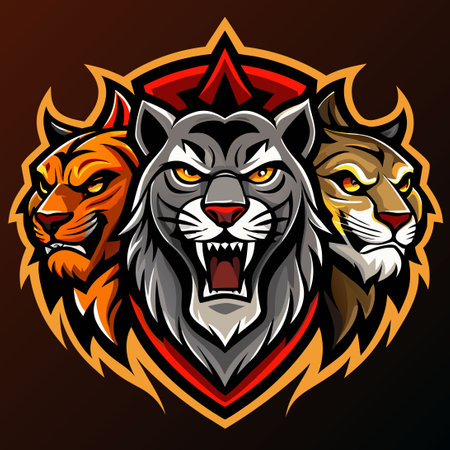 Ferocious Feline Esports Mascot Emblems: Lions, Tigers, and Black Cats Unitedのイラスト素材