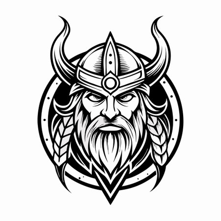 Intricate Line Art Graphic Depicting the Head of a Vikingのイラスト素材