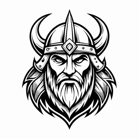 Viking Head Vector Graphic in Intricate Line Art Styleのイラスト素材