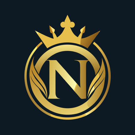 Premium Golden Crown Letter N Logo with Luxurious Ornate Detailsのイラスト素材