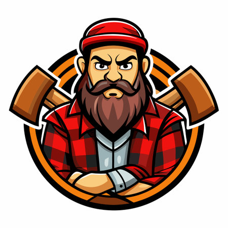 Captivating Lumberjack Mascot Logo Design Concept with Bold Axeのイラスト素材