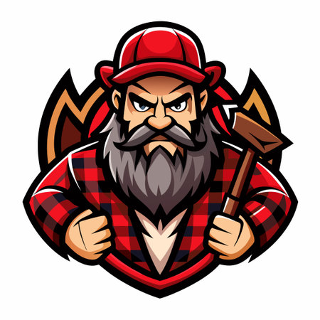 Lumberjack Mascot Logo Concept Illustration with Ax and Tree Stumpのイラスト素材