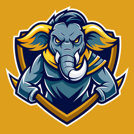 Cartoon Mammoth Elephant Mascot Logo with Blue Crest for Sports Teamsのイラスト素材