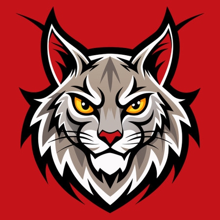 Fierce Blue-Eyed Lynx Mascot with Sharp Fangs and Clawsのイラスト素材