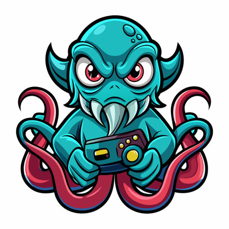 Kraken Mascot Logo with Controller and Joystick for Gaming Enthusiastsのイラスト素材