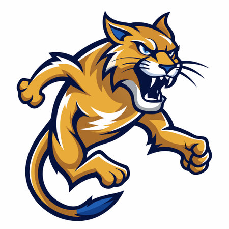 Vector Illustration of a Leaping Cougar Mascot in Motionのイラスト素材