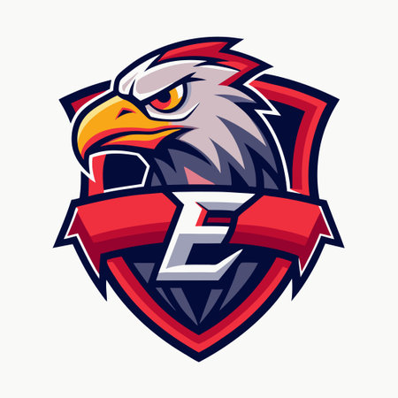 Letter E Mascot Logo Design Featuring a Majestic Eagle Soaring Highのイラスト素材