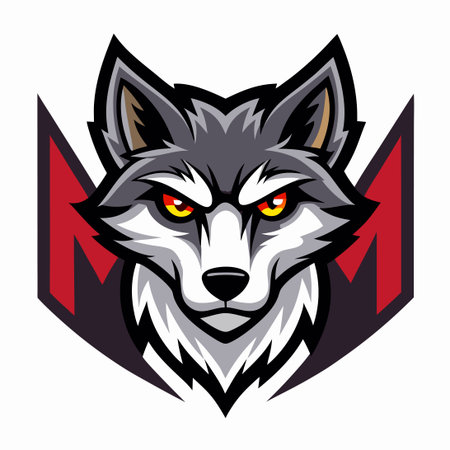 Fierce Wolf Logo with Lettering and Intense Eyesのイラスト素材