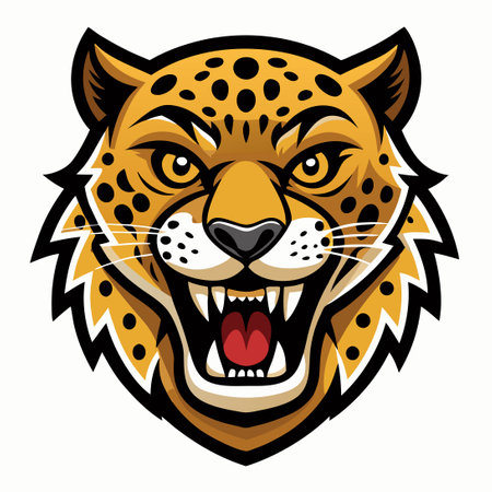 Fierce Leopard Mascot Logo: Wild Animal Head with Glowing Eyesのイラスト素材