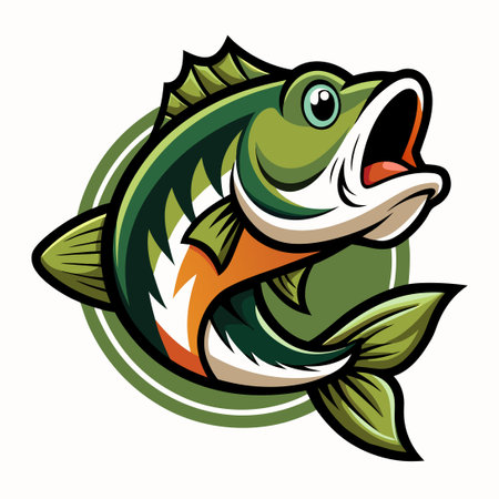 Fierce Largemouth Bass Fish Mascot Logo Design for Teams and Sportsのイラスト素材