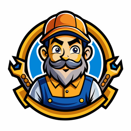 Mechanic Mascot Character Logo Design Template for Auto Repair Shopsのイラスト素材
