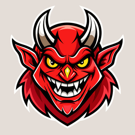 Fiery Red Devil Mascot Logo with Hand-Drawn Headのイラスト素材