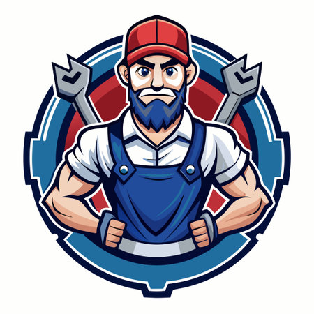 Professional Mechanic Mascot Logo Template for Automotive Businessesのイラスト素材