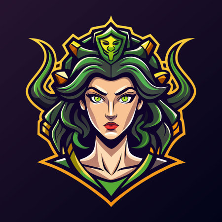 Modern Medusa Mascot Logo Vector Illustration with Bold Linesのイラスト素材